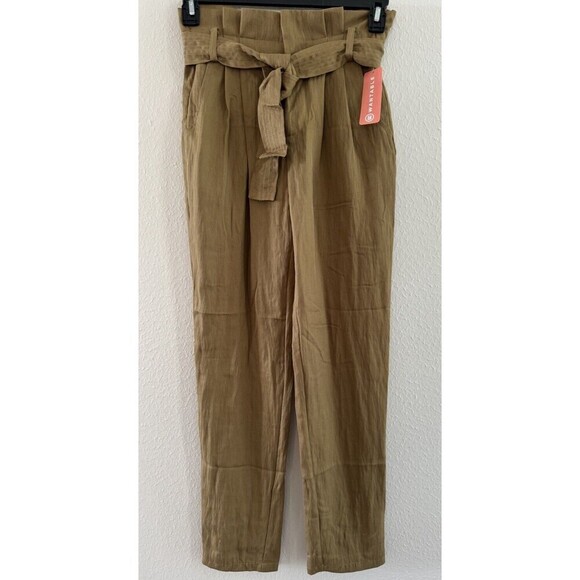 W. by Wantable Women's See U Soon Belted Tapered Pant tan khaki size 2 REF D84C - Picture 1 of 13